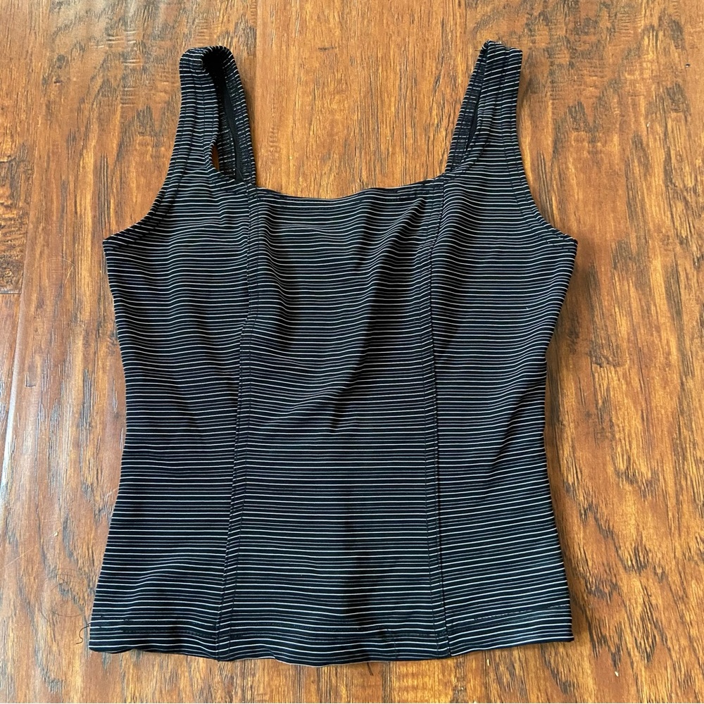 Vintage 90s y2k paper tag black stripe tank fitted top